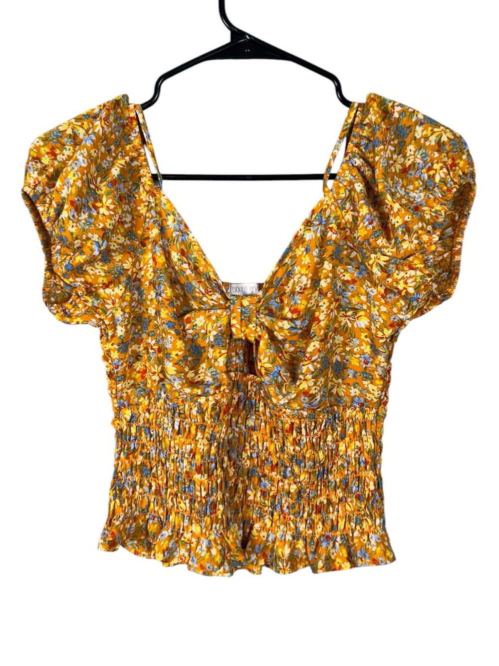 Womens Floral Smocked Peasant Top Small Festival Coachella Cottage Bohemian - Picture 3 of 7